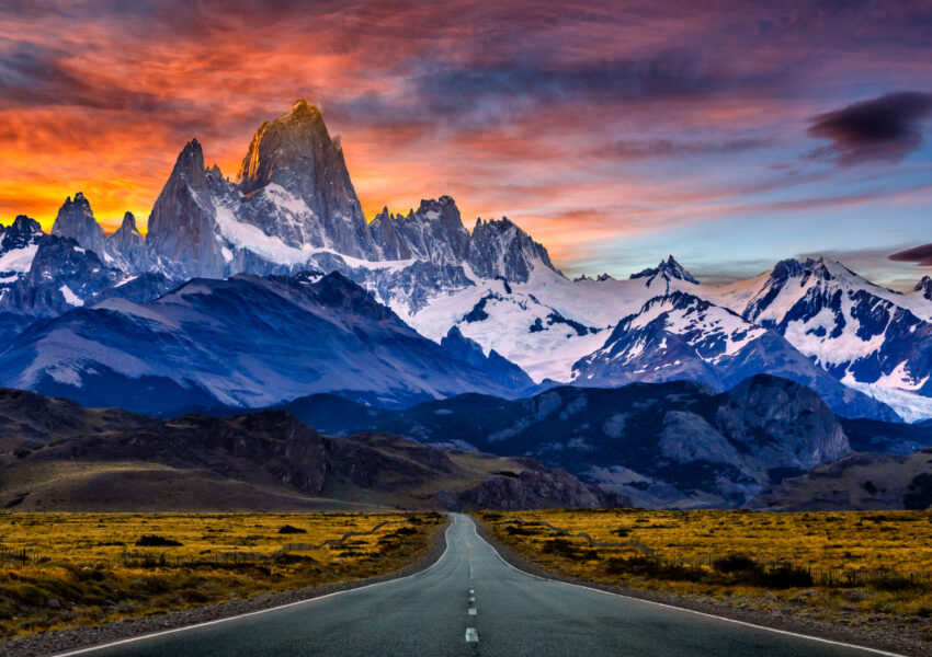 Towards Mount Fitz Roy in the sunset